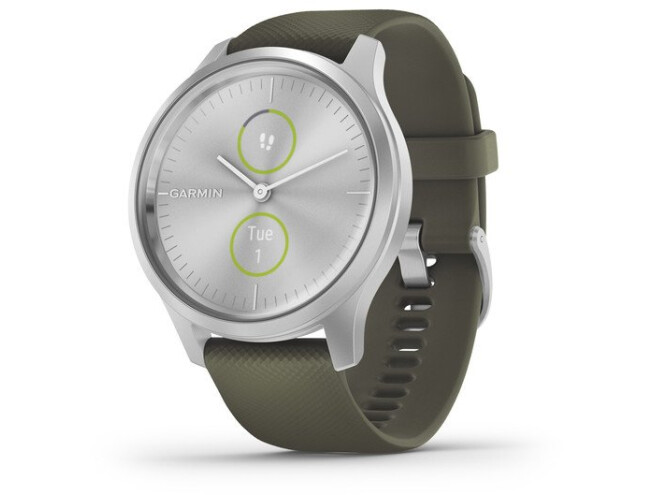 Aktiivsuskell Garmin vivomove Style, Silver-Moss Green, Silicone hõbe/roheline - silikoon