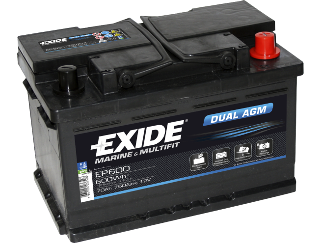 Aku Exide Dual AGM EP600 12V 70Ah 760A 278x175x190cm