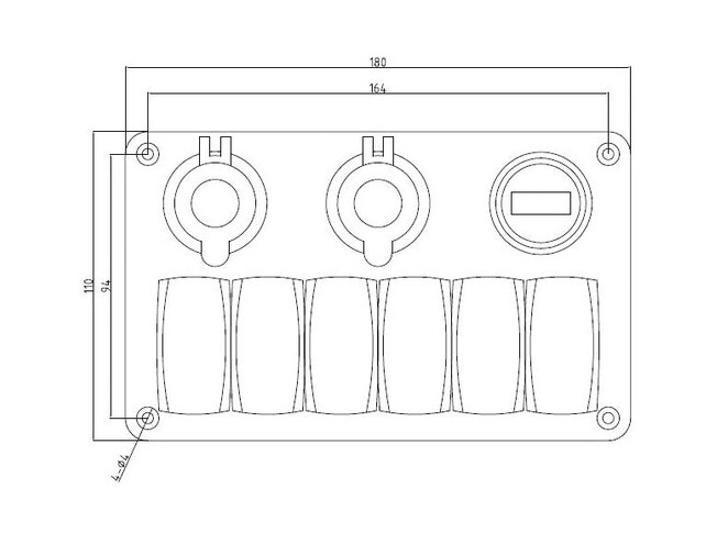 Lülitipaneel 1852 Marine Quality 6-ne; USB pesaga 12V/20A - 24V/10A