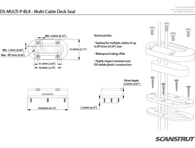 Kaabli läbiviik Scanstrut DS-MULTI-P-BLK 1-4kaablile, 0,2-15mm